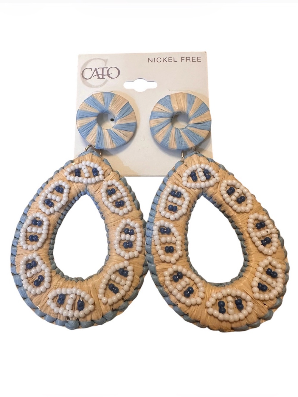 CATO Blue, Cream and white beaded dangling earrings. NWT